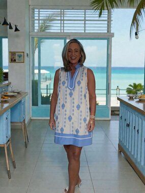 Entro Embroidered Motif Sleeveless Mini Dress (Chambray)